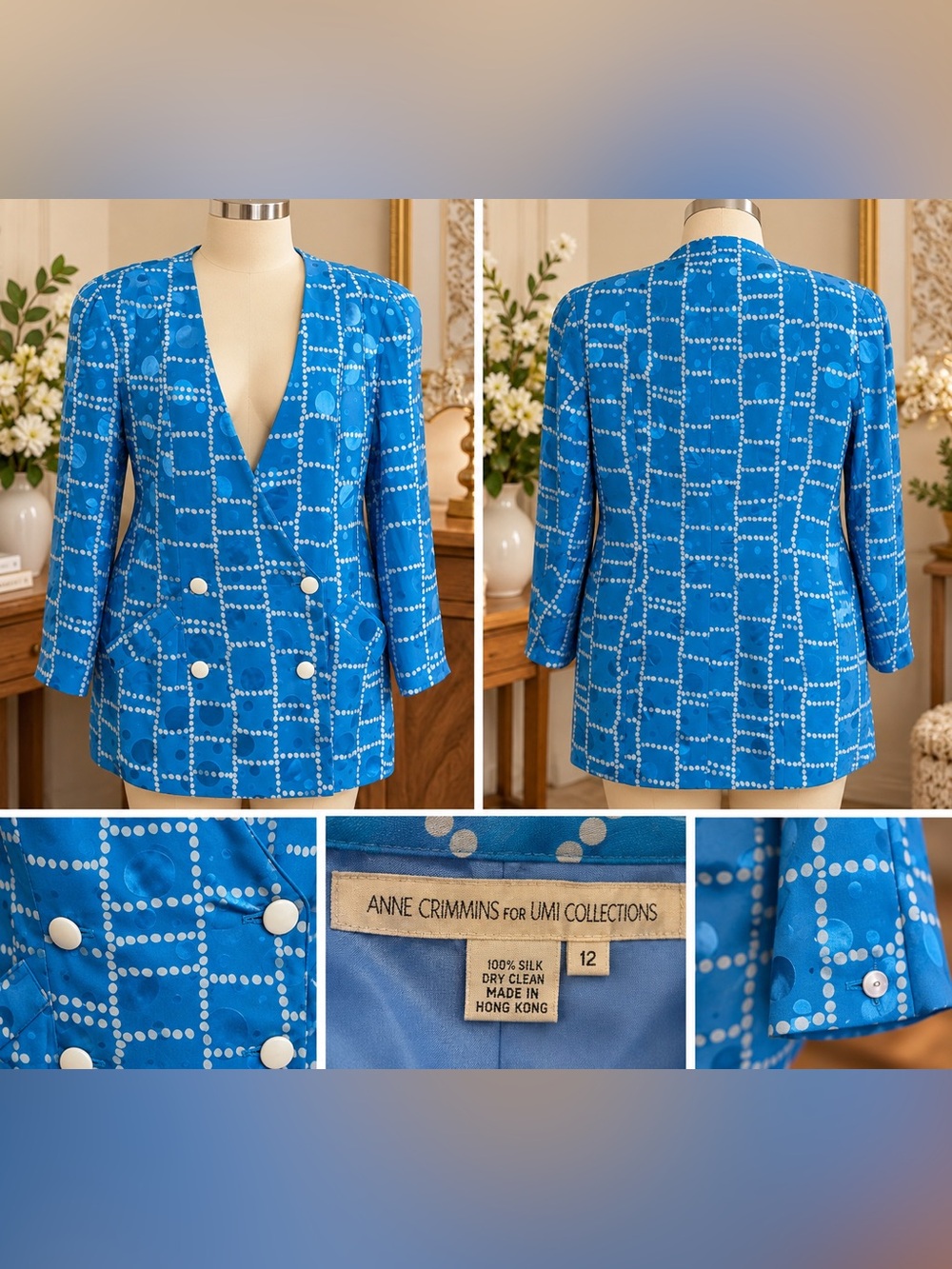 Blue Silk Double-Breasted Blazer